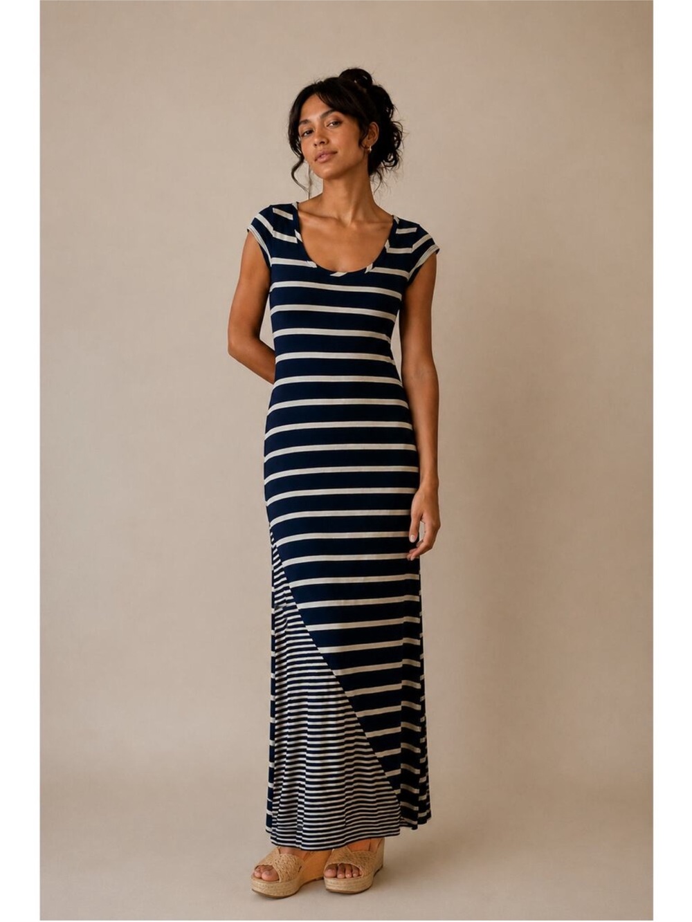 Everleigh Blue and Cream Striped Maxi Dress